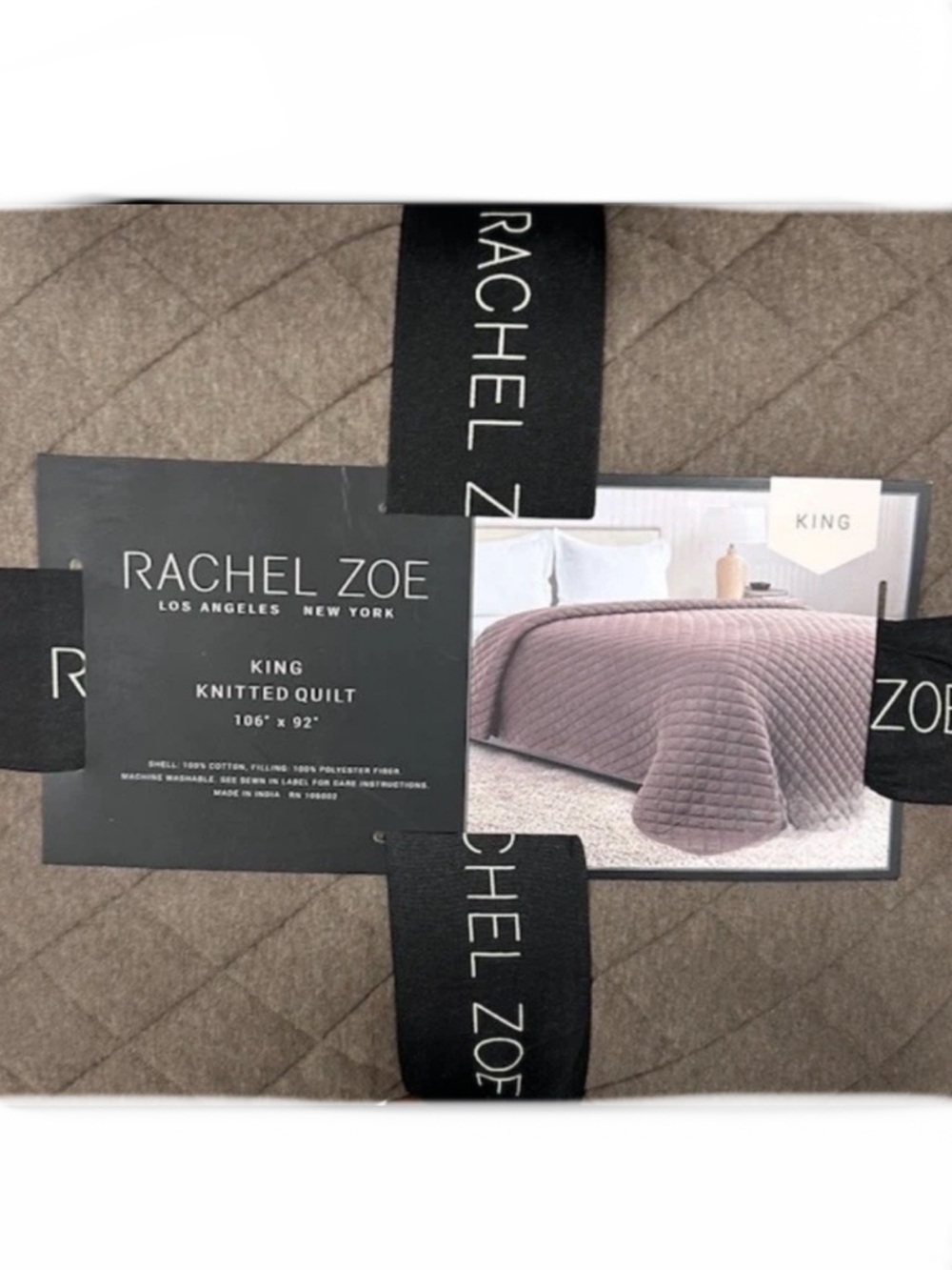 Rachel Zoe Brown King Knitted Cotton Quilt 106”x92”